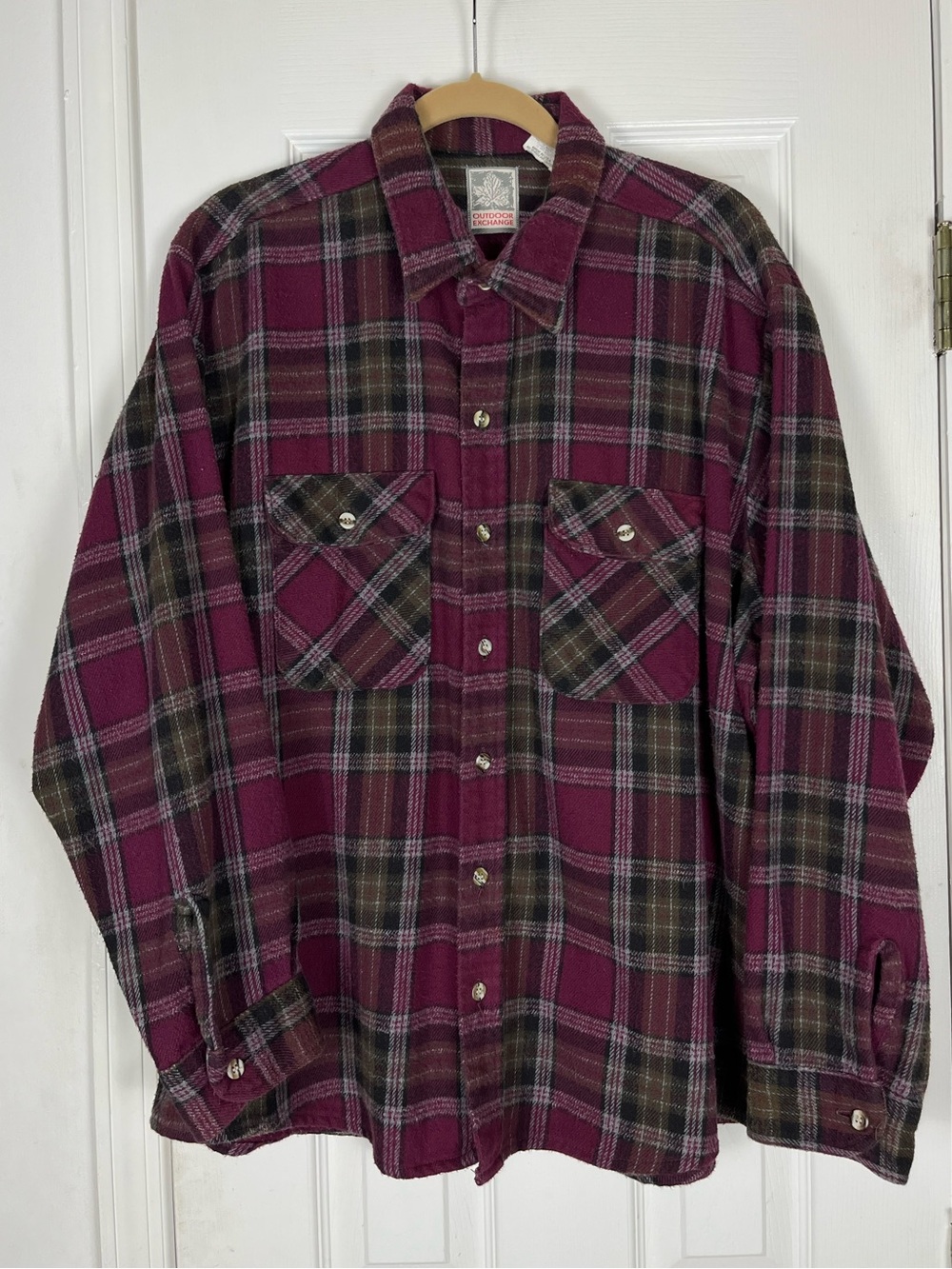 Vintage USA Outdoor Exchange Plaid Flannel Heavyweight Cotton Button Up Shirt XL